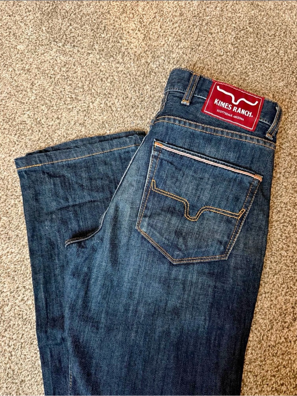 Kimes Ranch Dark Blue Denim Jeans with Red Patch